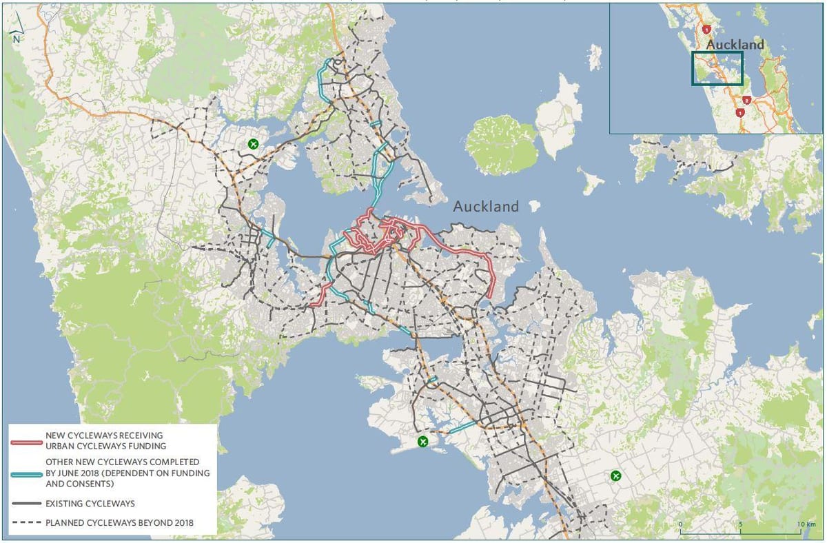 mapa cycleway Auckland mapu