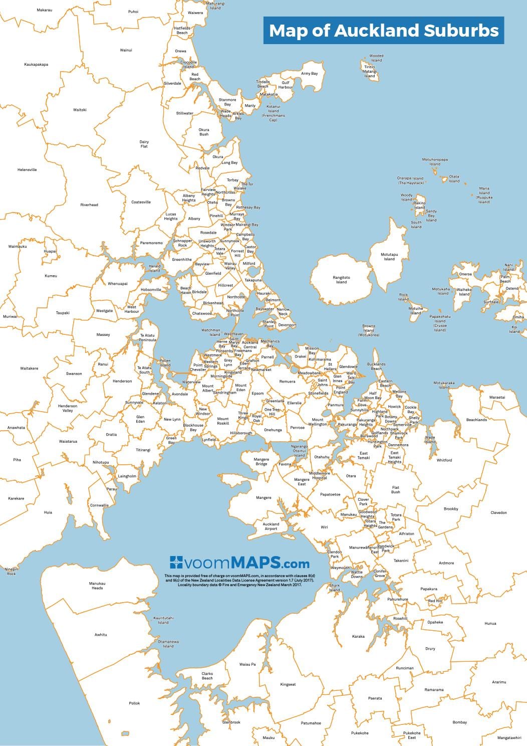 mapu Aucklandu predmestia