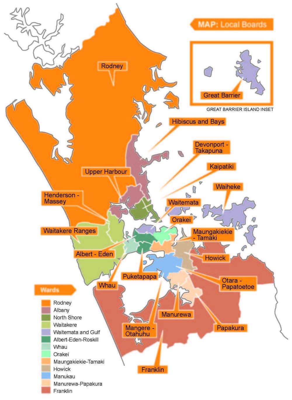 Auckland rady hranice mapu