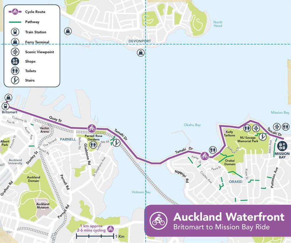 ružová cycleway Auckland mapu