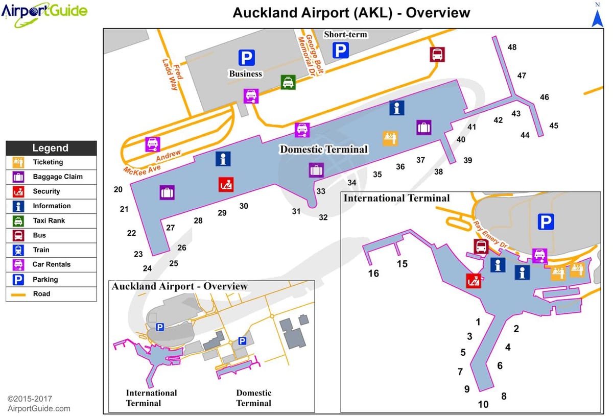 Auckland airport domáceho terminálu mapu