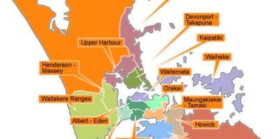 Auckland rady hranice mapu